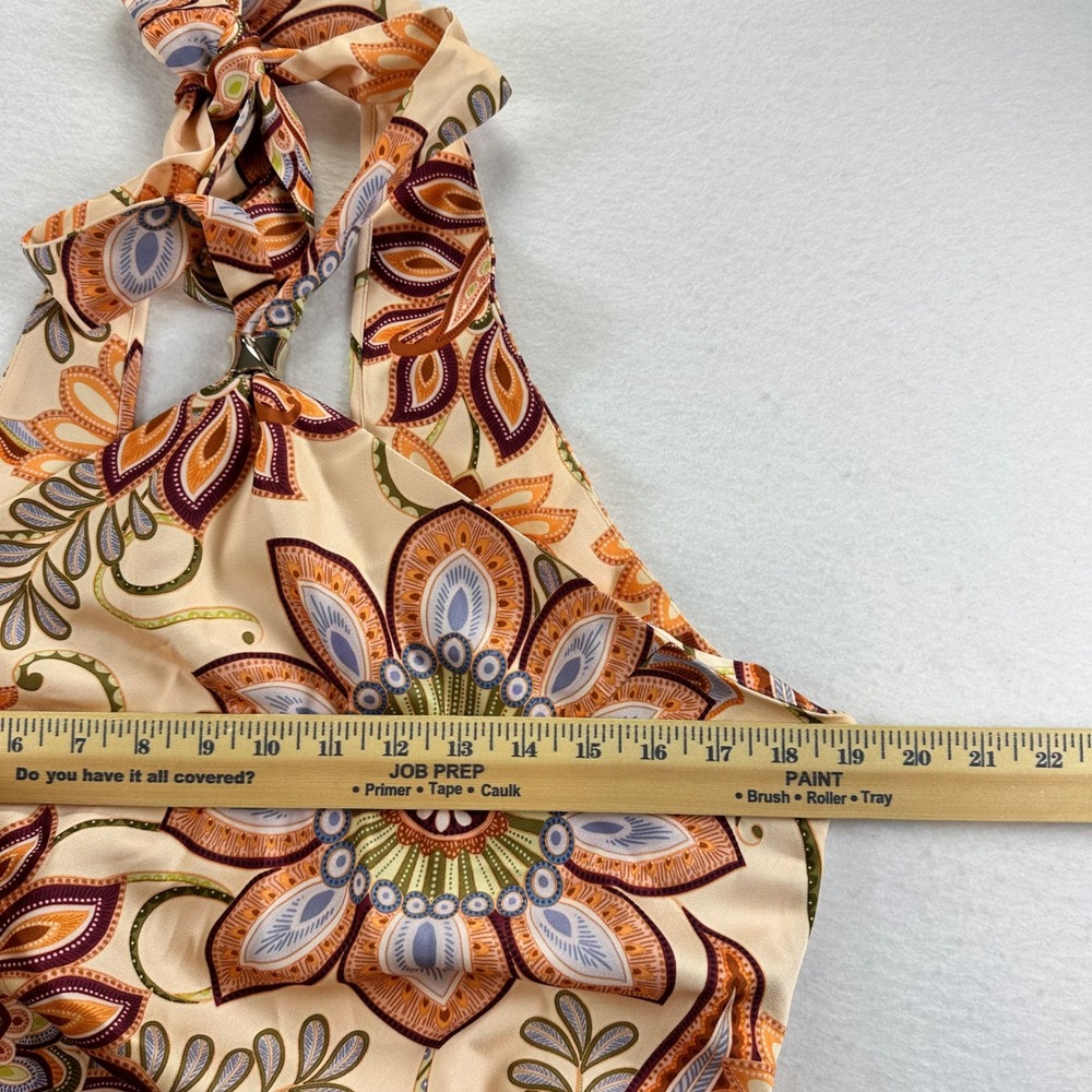 GUESS Southwest Jacobean Print Marsha Dress 14 NEW Peach Multi Halter Midi Foral - Picture 14 of 16